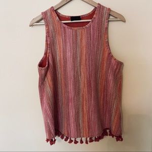 W5 Pink & Orange Striped Tassel Hem Tank Medium